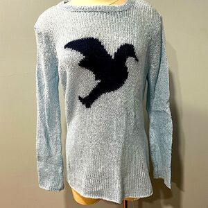 NEW Wooden Ships Mohair Wool Blend Light Blue Lightweight Seahorse Sweater S/M